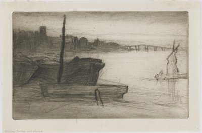 Chelsea Bridge and Church, ca. 1870-71 (tørpunkt på papir) af James Abbott McNeill Whistler